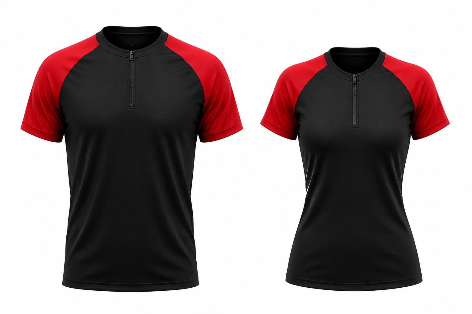 Áo Gym Cổ Tròn Có Khóa - Đen Phối Tay Raglan Đỏ