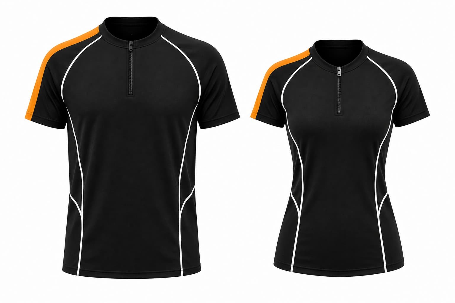 Áo Gym Cổ Tròn Có Khóa - Đen Phối Cam & Viền Trắng